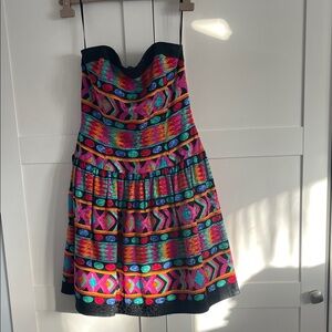A.J. Bari Multicolor Strapless Silk Vintage Dress.Excellent condition.
